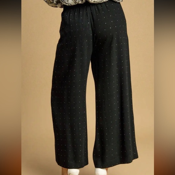 Umgee Black Bedazzled Wide-Leg Pants - Picture 2 of 7